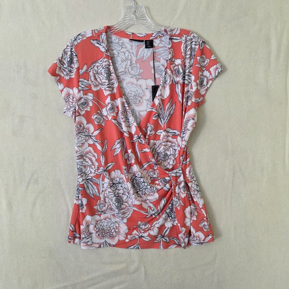 Tahari Womens Floral Wrap Top Sz Large